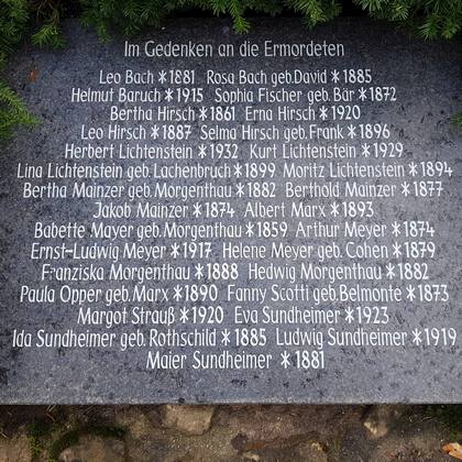 Commemorative marble plaque containing names and life dates